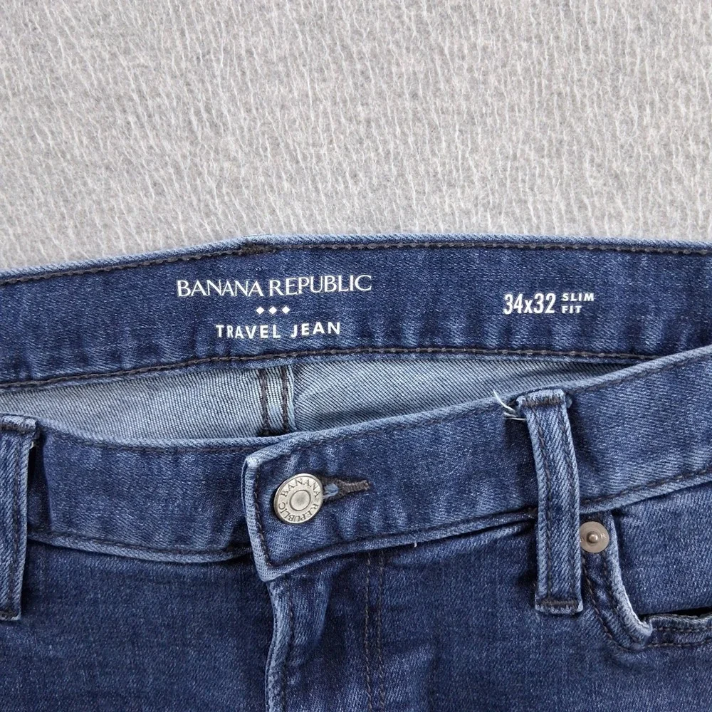 Banana Republic Travel Jean Mens‎ 34x32 Slim Fit Blue Dark Wash Stretch Denim